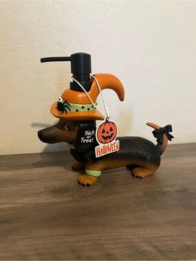 Halloween Dachshund Doxie Witch Soap Dispenser in Orange & Black